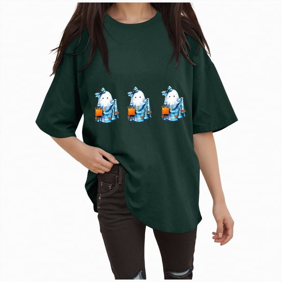 Godom Halloween Shirts for Women Halloween Tshirt Cute Ghost Graphic Tees Casual Short Sleeve Fall Tops