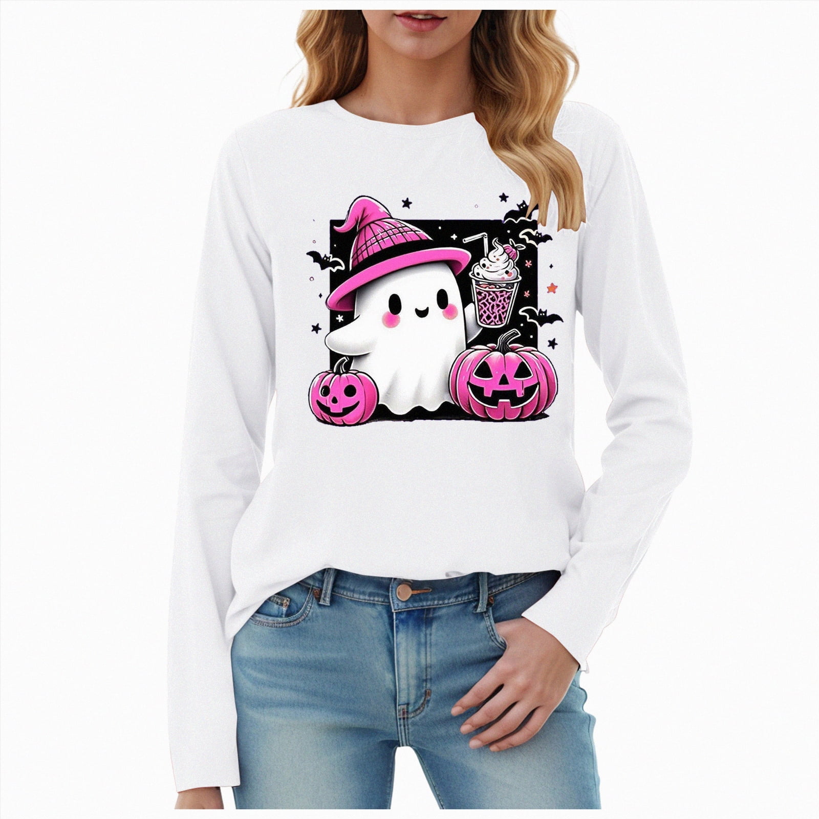 Godom Halloween Shirts for Women Long Sleeve Crewneck Casual Dressy ...