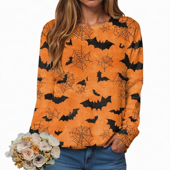 Godom Halloween Sweatshirts for Women Ghost Graphic Long Sleeve Tunic Shirts Crewneck Loose Pullover Tops 2025 Trendy Outfit