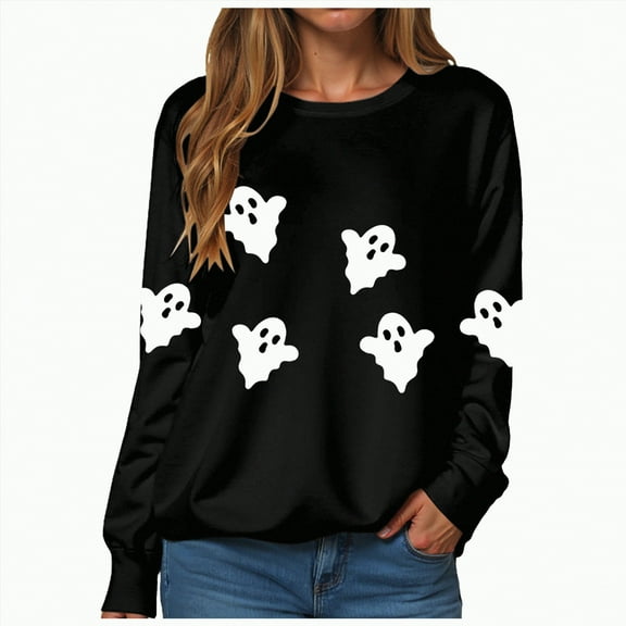 Godom Halloween Sweatshirts for Women Pumpkin Graphic Crewneck Long Sleeve Pullover Tops Loose Fit Soft Knit Ribbed Casual Fall Winter Outfits