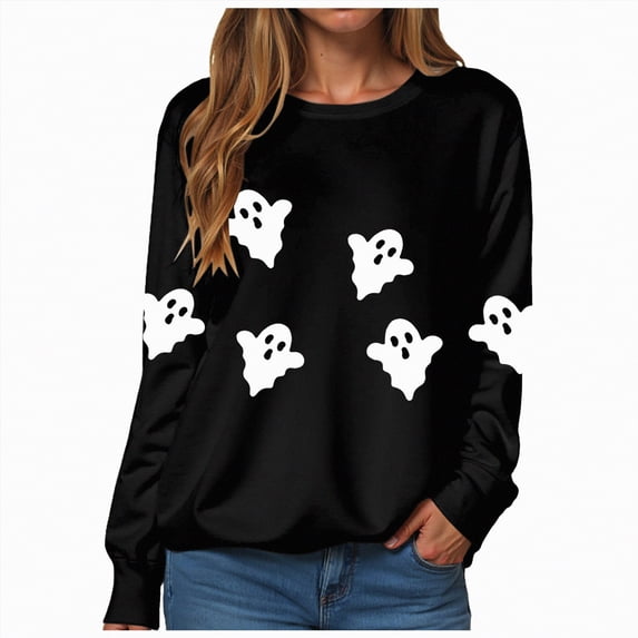 Godom Halloween Sweatshirts for Women Pumpkin Graphic Crewneck Long Sleeve Pullover Tops Loose Fit Soft Knit Ribbed Casual Fall Winter Outfits