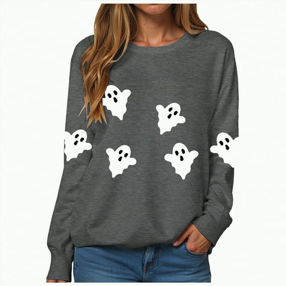 Godom Halloween Sweatshirts for Women Pumpkin Graphic Crewneck Long Sleeve Pullover Tops Loose Fit Soft Knit Ribbed Casual Fall Winter Outfits
