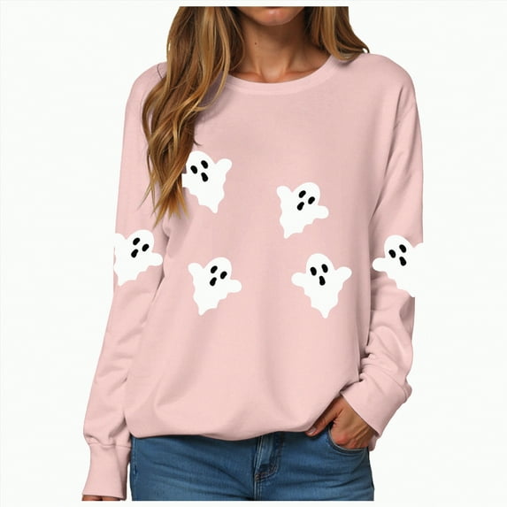 Godom Halloween Sweatshirts for Women Pumpkin Graphic Crewneck Long Sleeve Pullover Tops Loose Fit Soft Knit Ribbed Casual Fall Winter Outfits