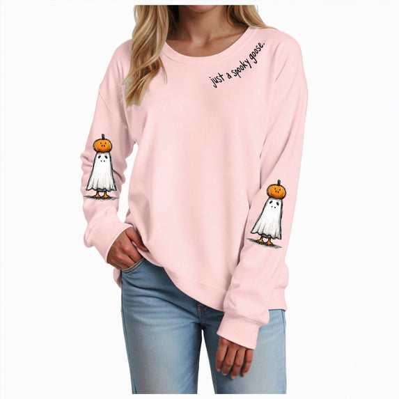 Godom Halloween Sweatshirts for Women Pumpkin Graphic Long Sleeve Tops Fall Winter Clothes Crewneck Cozy Outfits Pullover Fashion