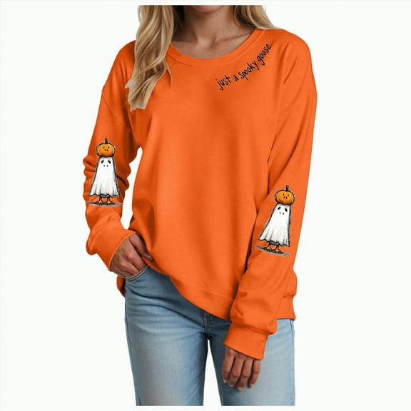 Godom Halloween Sweatshirts for Women Pumpkin Graphic Long Sleeve Tops Fall Winter Clothes Crewneck Cozy Outfits Pullover Fashion