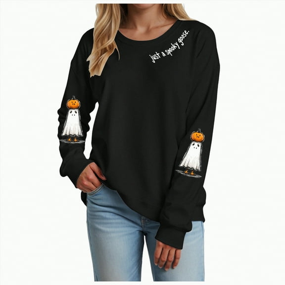 Godom Halloween Sweatshirts for Women Pumpkin Graphic Long Sleeve Tops Fall Winter Clothes Crewneck Cozy Outfits Pullover Fashion