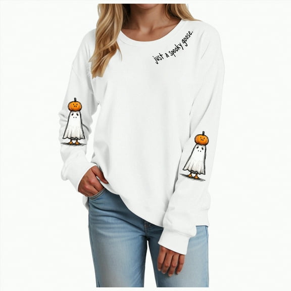 Godom Halloween Sweatshirts for Women Pumpkin Graphic Long Sleeve Tops Fall Winter Clothes Crewneck Cozy Outfits Pullover Fashion