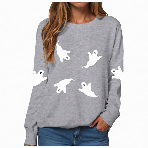 Godom Halloween Sweatshirts for Women Pumpkin Graphic Long Sleeve Tunic Shirts Crewneck Loose Pullover Tops 2025 Trendy Outfit