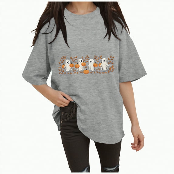 Godom Halloween T-Shirt for Women Cute Ghost Graphic Tee Short Sleeve Casual Fall Tops