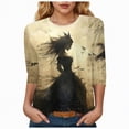 thumbnail image 1 of Godom Halloween Tshirt for Women Pumpkin Graphic Tees Tops 3/4 Sleeve Crew Neck Pullover Shirt, 1 of 6