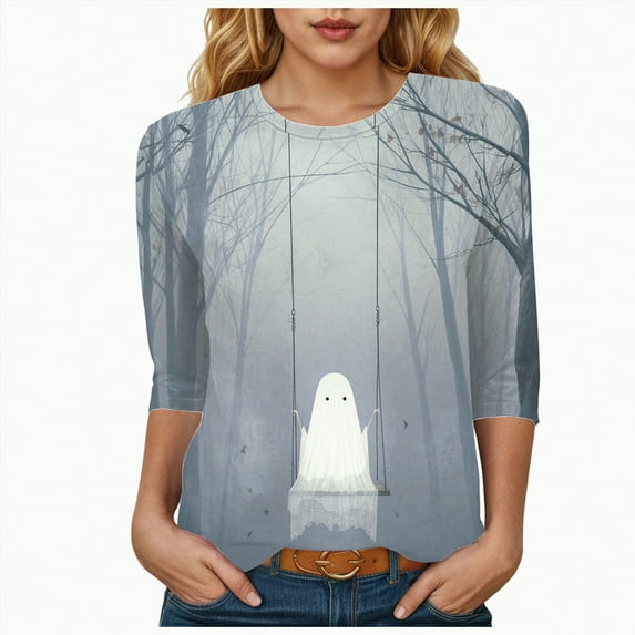 Godom Halloween Womens Casual 3/4 Sleeve Tunic Tops Crew Neck Shirt Blouses T-Shirt