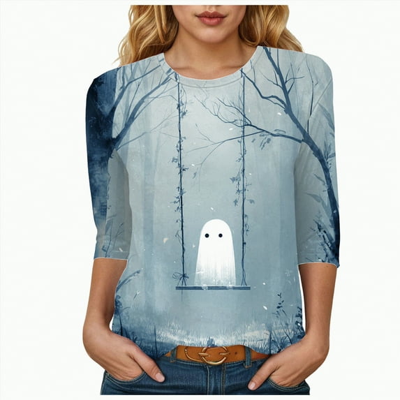 Godom Halloween Womens Casual 3/4 Sleeve Tunic Tops Crew Neck Shirt Blouses T-Shirt