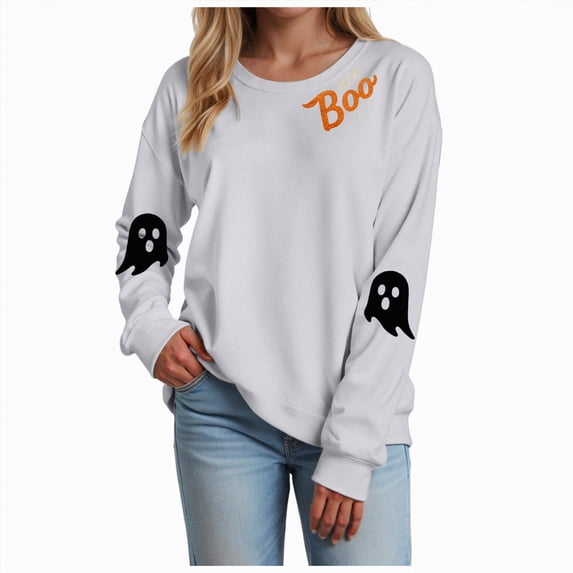 Godom Halloween Womens Oversized Sweatshirts Ghost Graphic Crewneck Pullover Long Sleeve Hoodies Tops Fall Fashion Outfits 2025 Clothes
