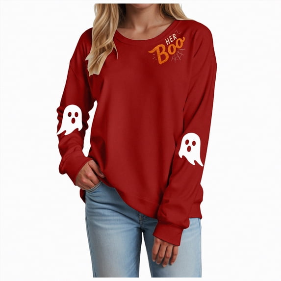 Godom Halloween Womens Oversized Sweatshirts Ghost Graphic Crewneck Pullover Long Sleeve Hoodies Tops Fall Fashion Outfits 2025 Clothes