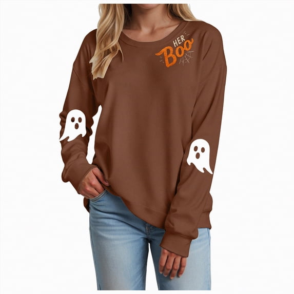 Godom Halloween Womens Oversized Sweatshirts Ghost Graphic Crewneck Pullover Long Sleeve Hoodies Tops Fall Fashion Outfits 2025 Clothes