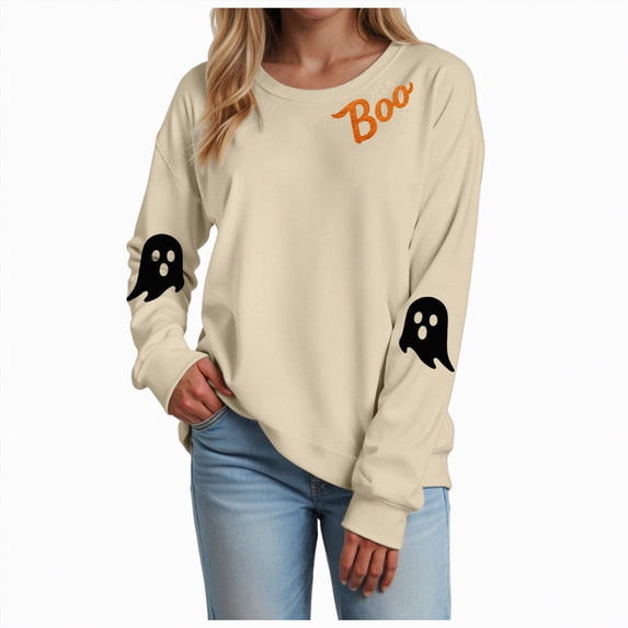 Godom Halloween Womens Oversized Sweatshirts Ghost Graphic Crewneck Pullover Long Sleeve Hoodies Tops Fall Fashion Outfits 2025 Clothes