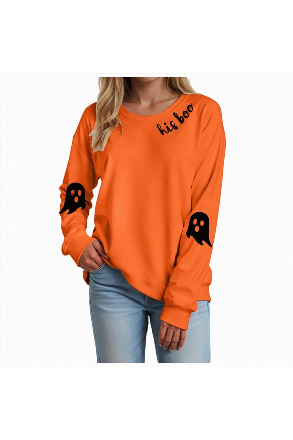 Halloween Womens Oversized Sweatshirts Ghost Graphic Crewneck Sweaters Casual Tops Comfy Fall Fashion Outfits Winter Clothes 2025