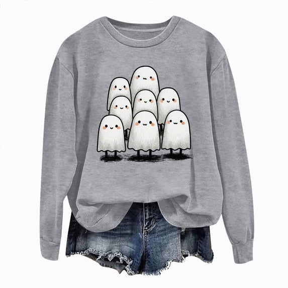 Godom Halloween Womens Sweatshirts Ghost Graphic Long Sleeve Tops Loose Fit Fall Cute Thick Shirts Winter Outfits Trendy Clothes