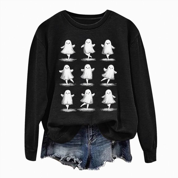 Godom Halloween Womens Sweatshirts Pumpkin Graphic Crewneck Long Sleeve Loose Fit Tops Fashion 2025