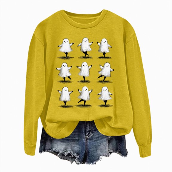 Godom Halloween Womens Sweatshirts Pumpkin Graphic Crewneck Long Sleeve Loose Fit Tops Fashion 2025