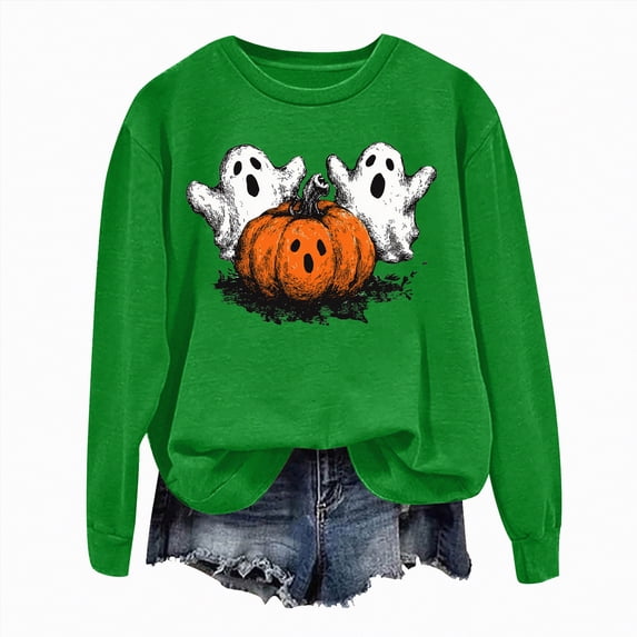 Godom Halloween Womens Sweatshirts Pumpkin Graphic Crewneck Long Sleeve Tops Casual Loose Pullover Shirts 2025 Clothes