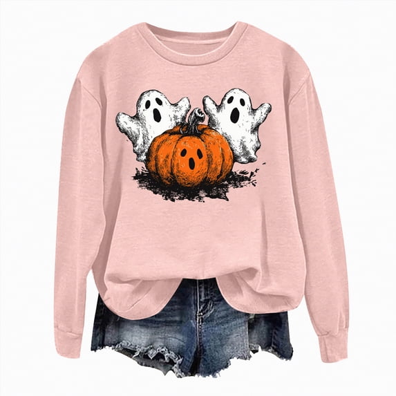 Godom Halloween Womens Sweatshirts Pumpkin Graphic Crewneck Long Sleeve Tops Casual Loose Pullover Shirts 2025 Clothes