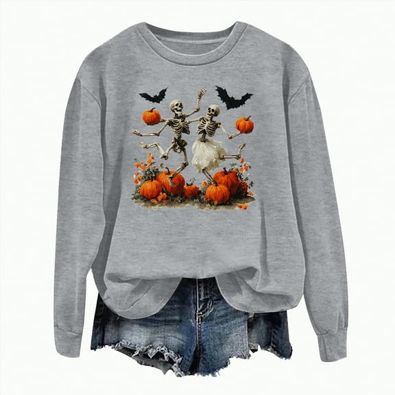 Godom Halloween Womens Sweatshirts Pumpkin Graphic Crewneck Sweaters Casual Tops Comfy Fall Fashion Outfits Winter Clothes 2025
