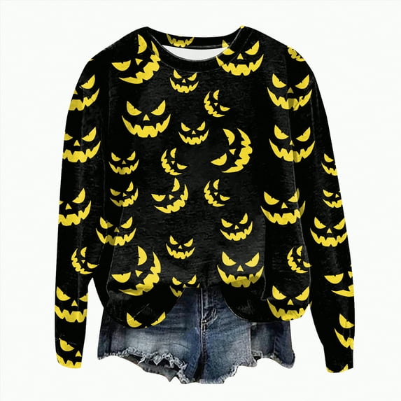 Godom Halloween Womens Sweatshirts Pumpkin Graphic Long Sleeve Tunic Shirts Crewneck Loose Pullover Tops 2025 Trendy Outfit