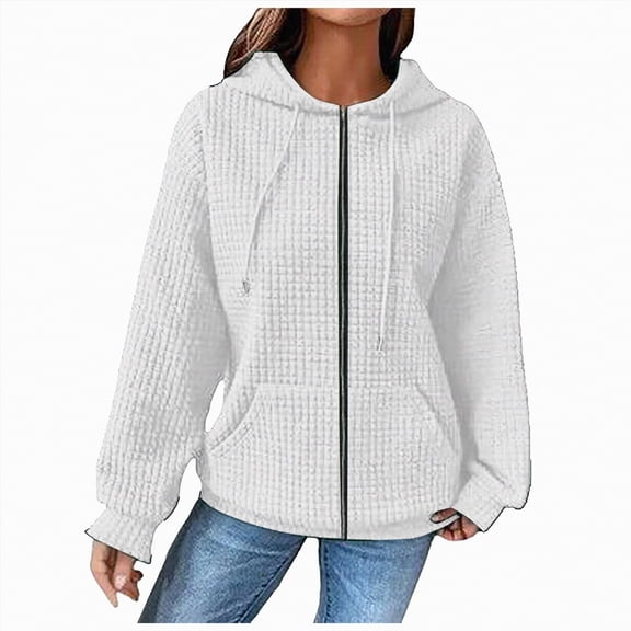 Godom Hoodies for Women Hooded Hoodies Casual Long Sleeve Drawstring Waffle Pullover Tops Loose Hooded Sweatshirt with Pocket