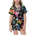 thumbnail image 1 of Godom Kid Girls Pajama Set Short Sleeve Satin Pajamas for Girl 2 Piece PJS Sets Tween Clothes, 1 of 3