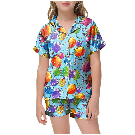 Godom Kid Girls Pajama Set Short Sleeve Soft Cute for Kids 2Pcs Nightwear Sleepwear