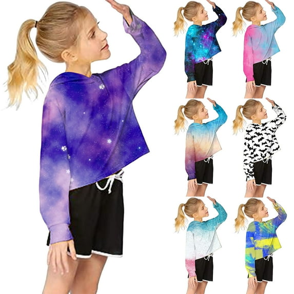 Godom Kids Crop Tops Girls Striped Long Sleeve Fashion Hoodies Pullover Sweatshirts