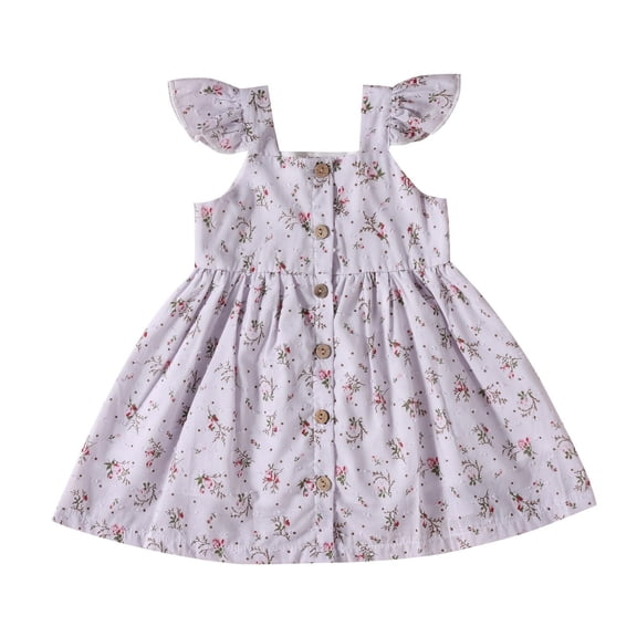 Godom Little Girls Dress Floral Square Neck Puff Sleeve A-Line Dresses Birthday Dress