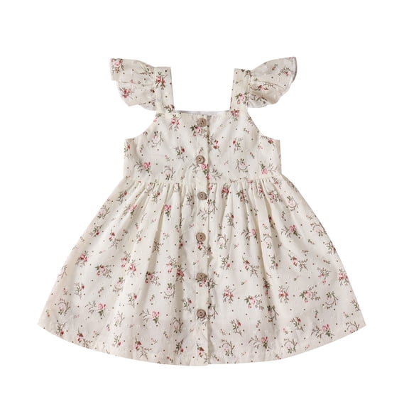 Godom Little Girls Dress Floral Square Neck Puff Sleeve A-Line Dresses Birthday Dress