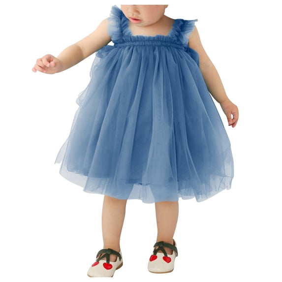 Godom Little Girls Dress Ruffle Short Sleeve Swing Flowy Casual Sundress Long Dress