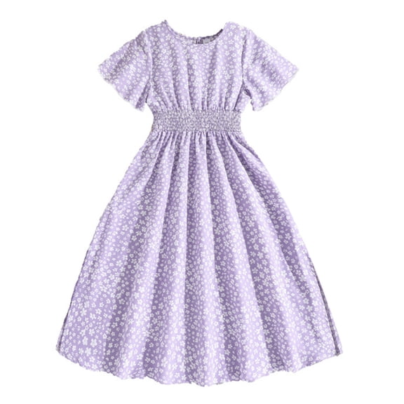 Godom Little Girls Dress Short Sleeve Cold Shoulder Solid Color Swing Casual Dresses Formal Dresses