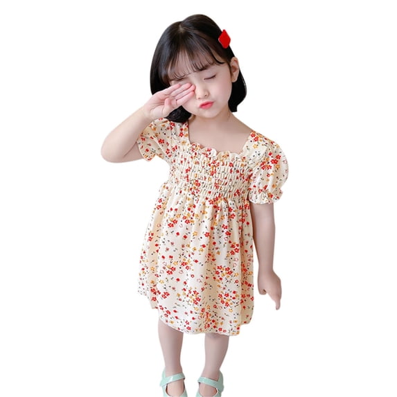 Godom Little Girls Dress Short Sleeve Dress Cotton Casual Spring Summer Applique Dresse Princess Dress
