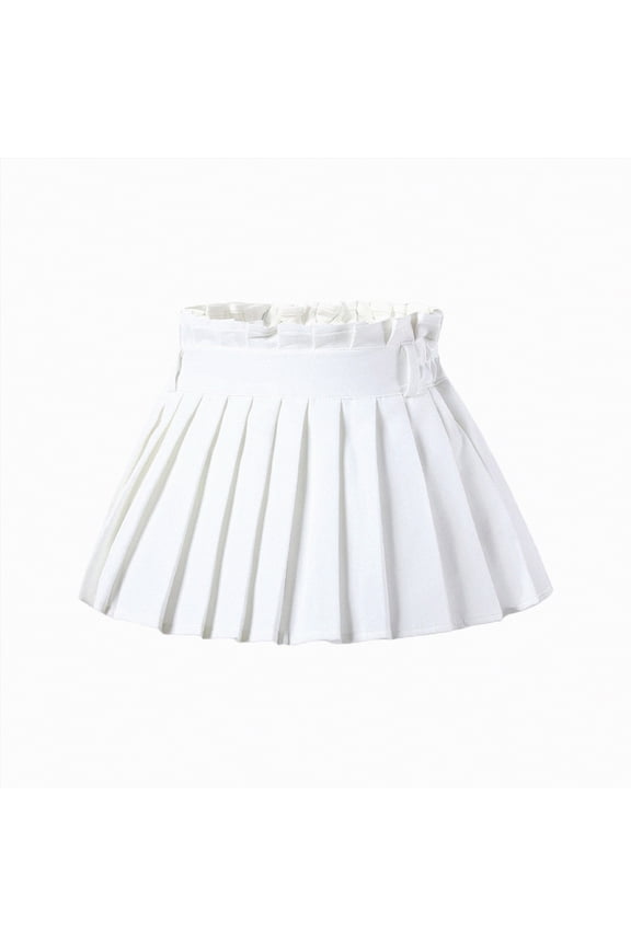Little Girls Flared Skort 2T-12T Elastic Pleated Tennis Skater Skirt with Built-in Shorts,White