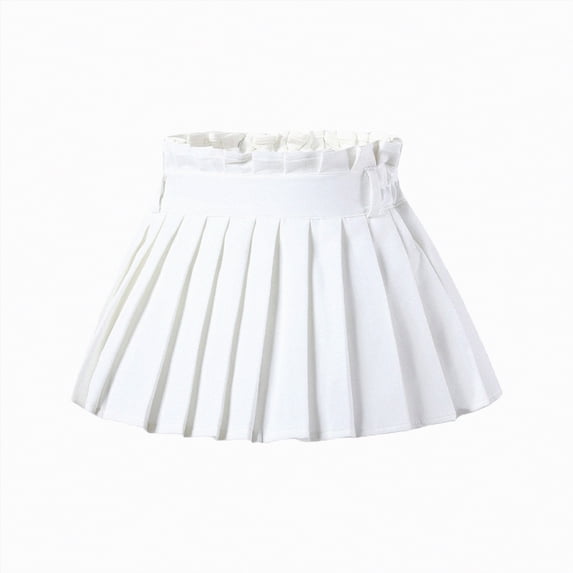 Godom Little Girls Flared Skort 2T-12T Elastic Pleated Tennis Skater Skirt with Built-in Shorts,White