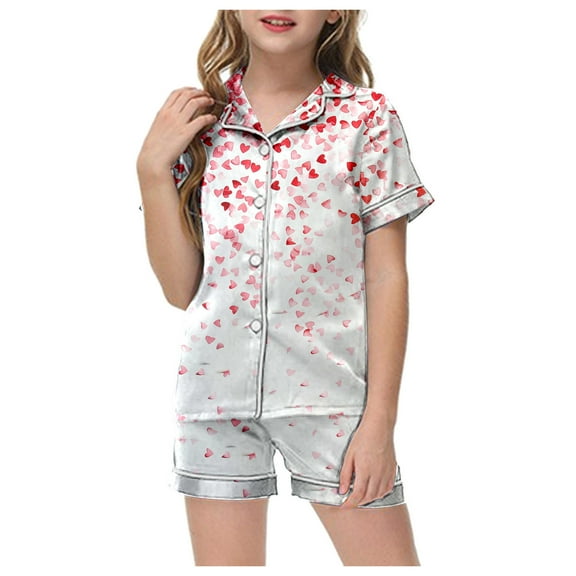 Godom Little Girls Pajama Button Down Satin Sleepwear Nighty Silky Lounge Loungewear Clothes Outfits