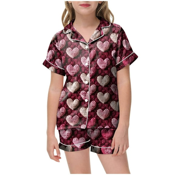 Godom Little Girls Pajama Short Sleeve Silky Button Down PJ Loungewear Clothes Outfits