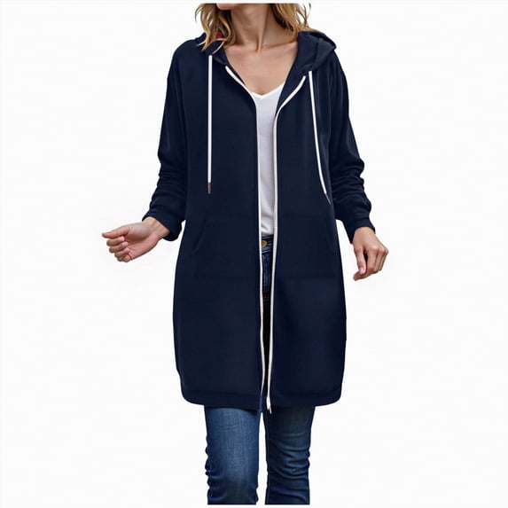 Godom Long Hoodies for Women Zip Up Fleece Jacket Tunic Sweatshirts Fall Winter Fashion Clothes
