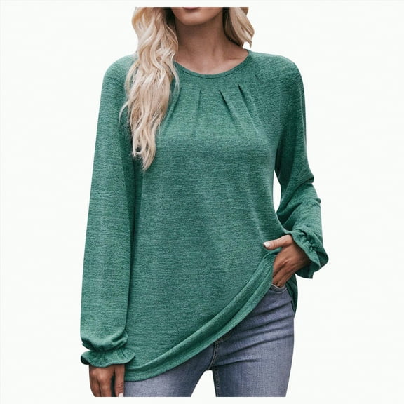 Godom Long Sleeve Shirts Womens Pleated Business Casual Blouses with Smocked