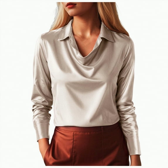 Godom Long Sleeve Tops Oversized 2025 Trendy Lapel Neck Casual Solid Color Womens Shirts Blouses
