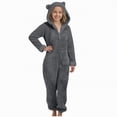 thumbnail image 1 of Godom Onesie Kids Girls Fleece Fuzzy Warm Sherpa Bed Jumpsuit Kids Cute Plain Zipper Long Sleeve Soft Hooded Romper Winter,Dark Gray, 1 of 4