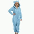 thumbnail image 1 of Godom Onesie Kids Girls Fleece Fuzzy Warm Sherpa Bed Jumpsuit Kids Cute Plain Zipper Long Sleeve Soft Hooded Romper Winter,Sky Blue, 1 of 4