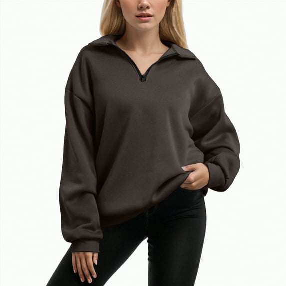 Godom Oversized Sweatshirt for Women Sweatshirt Half Zip Solid Color Pullover Quarter Zip Hoodie Long Sleeve Drop Shoulder Fleece Sweatshirt