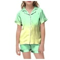 thumbnail image 1 of Godom Pajama Set for Kid Girls Summer Short Sleeve Shorts Sleepwear Silky Button Down 2 Piece PJS Sets Tween Clothes, 1 of 5