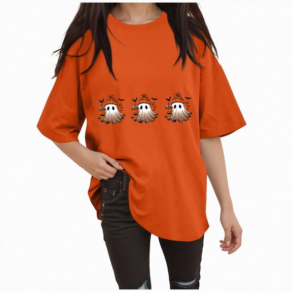 Godom Plus Size Halloween Shirts for Women Cute Ghost Shirt Fall Graphic Tees Top Pumpkin Short Sleeve Tops