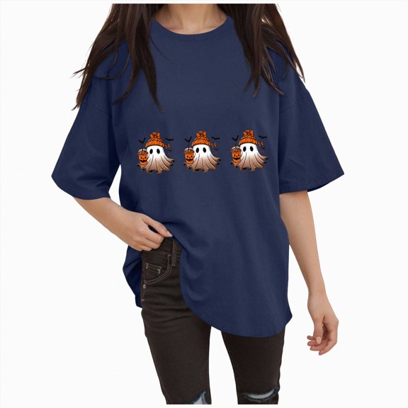 Godom Plus Size Halloween Shirts for Women Cute Ghost Shirt Fall Graphic Tees Top Pumpkin Short Sleeve Tops